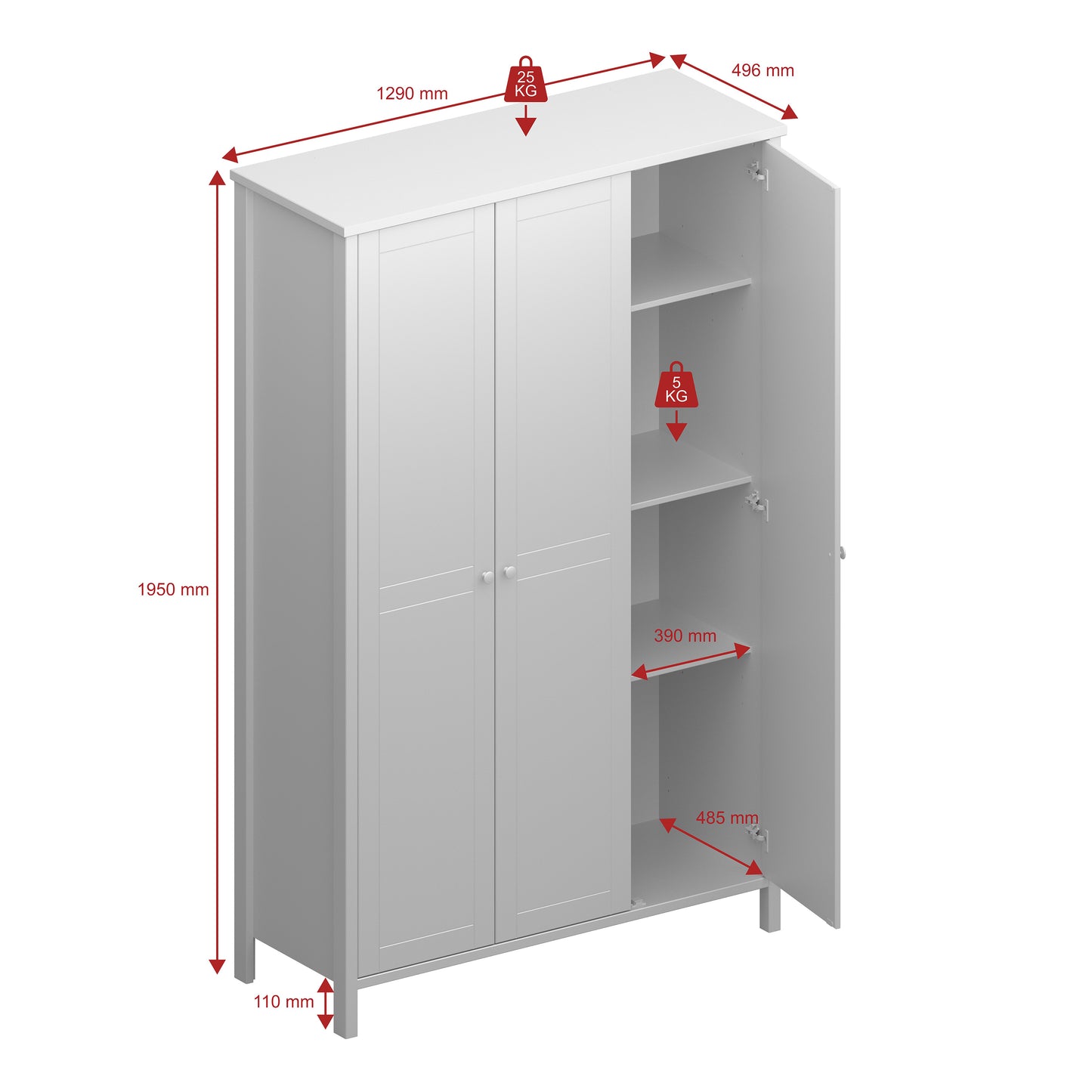 tromso 3 door wardrobe grey