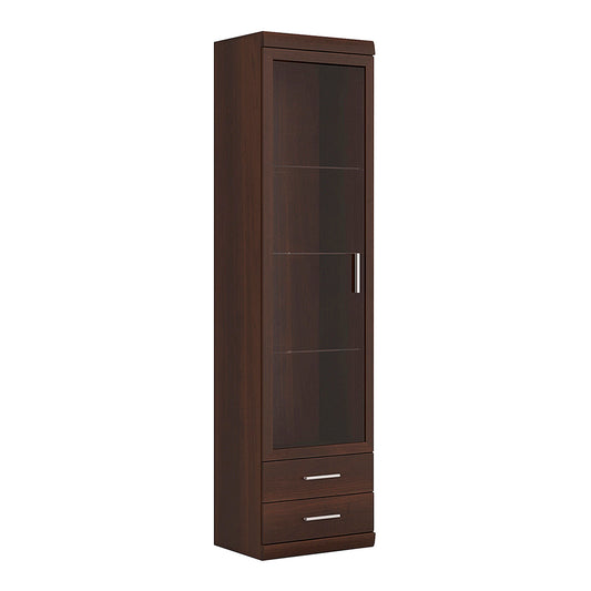 imperial tall glazed 1 door 2 drawer narrow cabinet in dark mahogany melamine