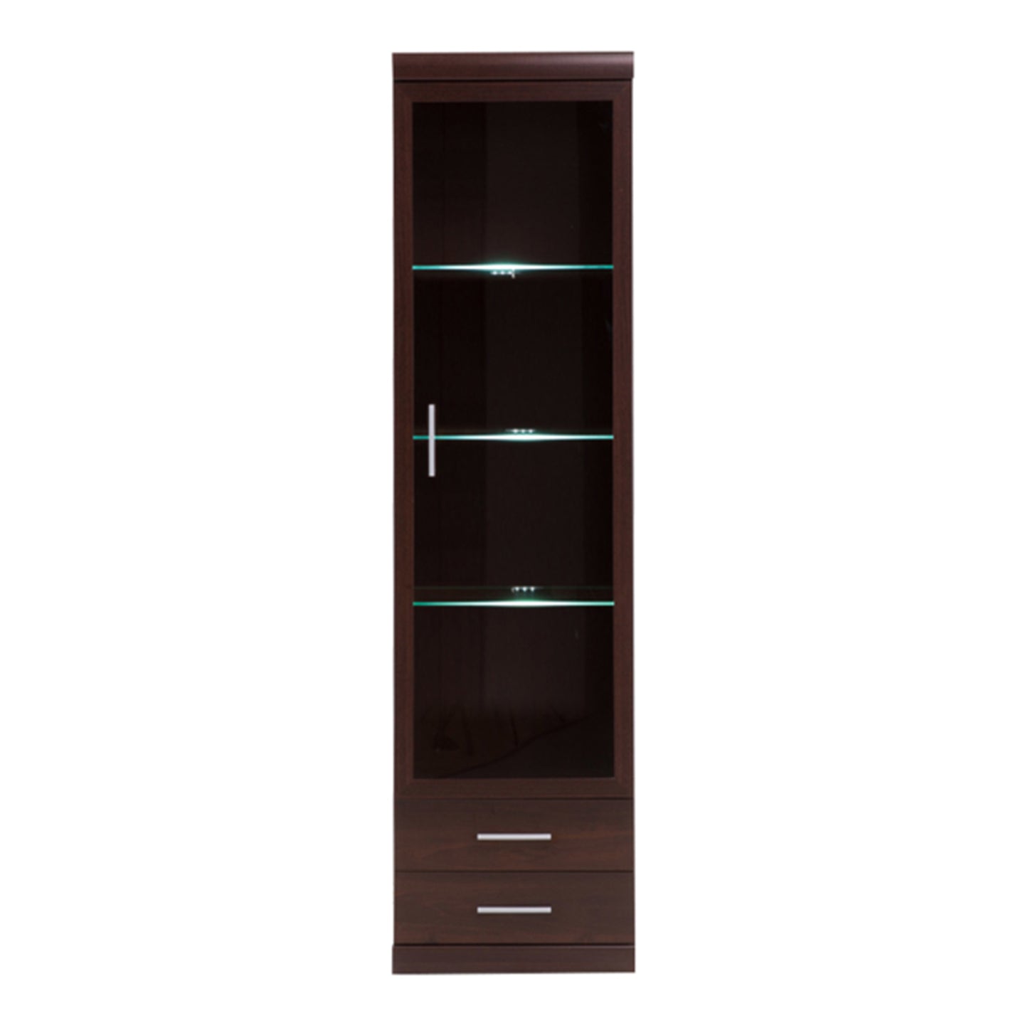 imperial tall glazed 1 door 2 drawer narrow cabinet in dark mahogany melamine