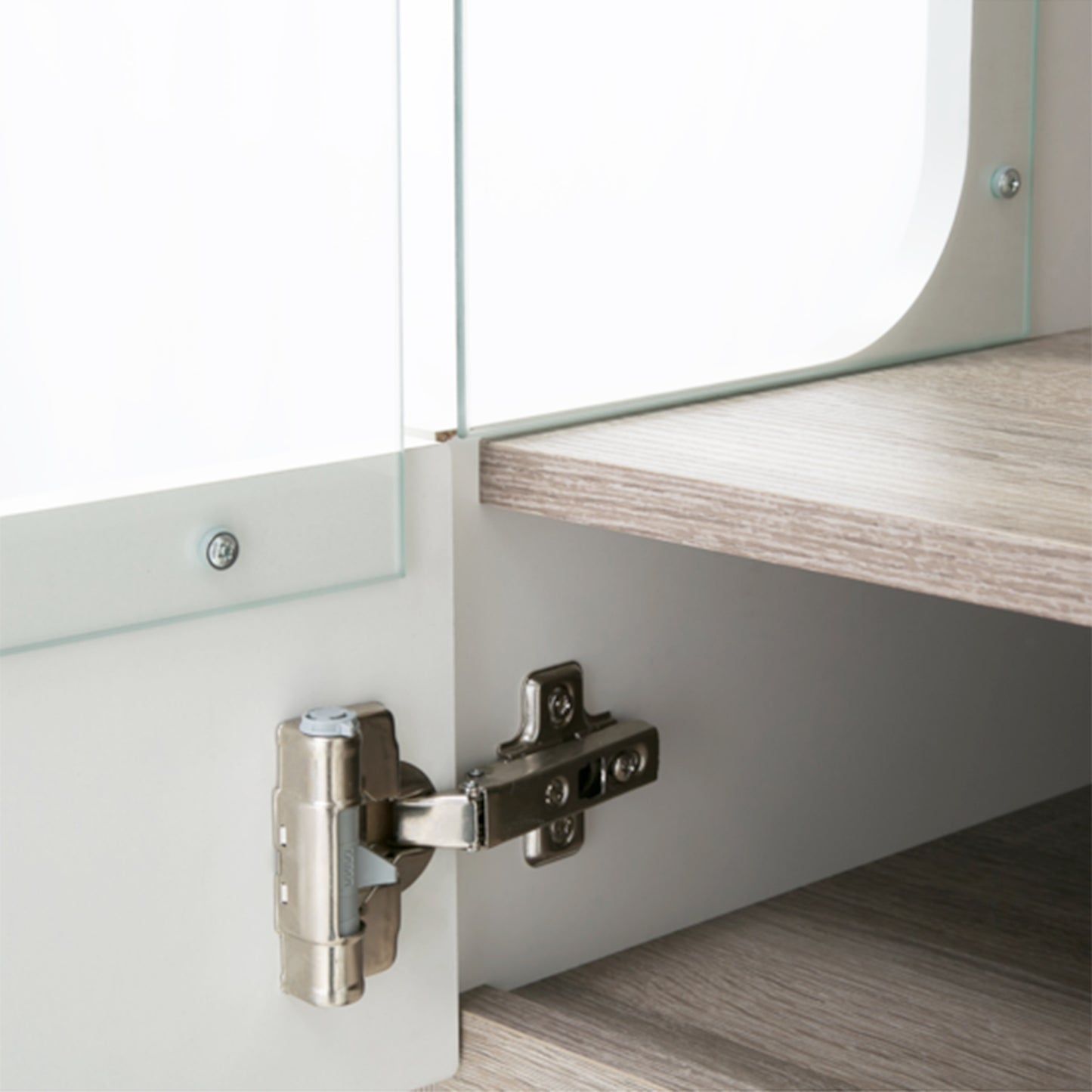 chelsea living tall glazed narrow display unit (rhd) in white with a truffle oak trim