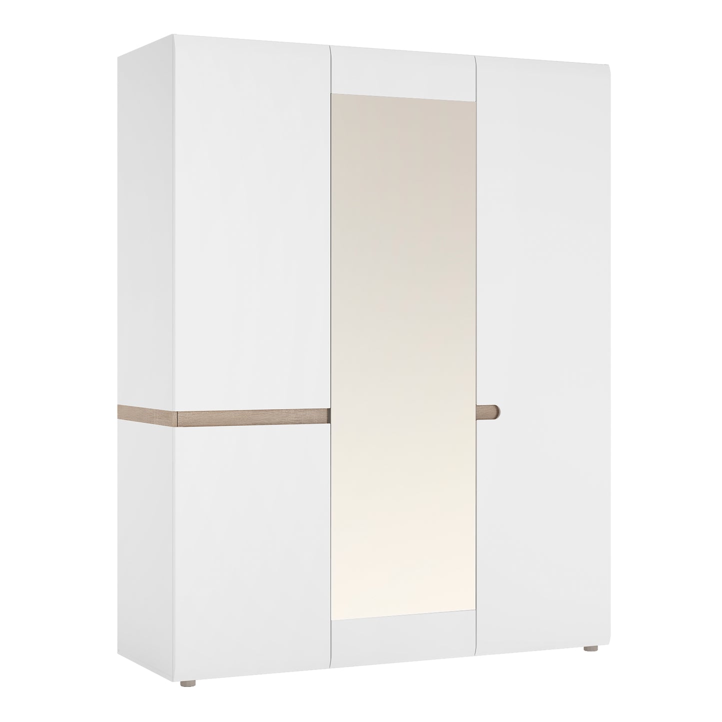 chelsea bedroom 3 door wardrobe with mirror in white with a truffle oak trim