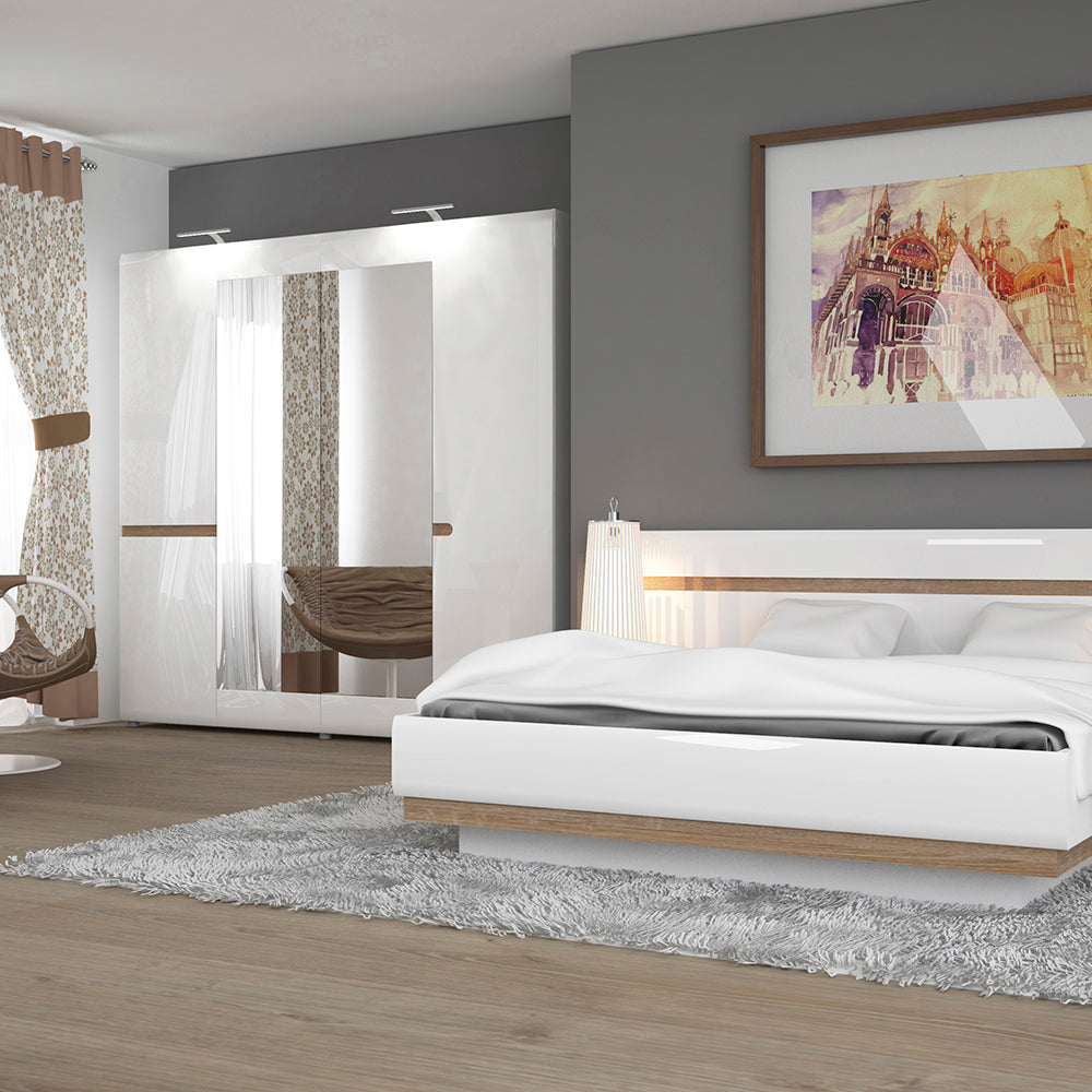 chelsea bedroom 4 door wardrobe with mirrors in white with a truffle oak trim