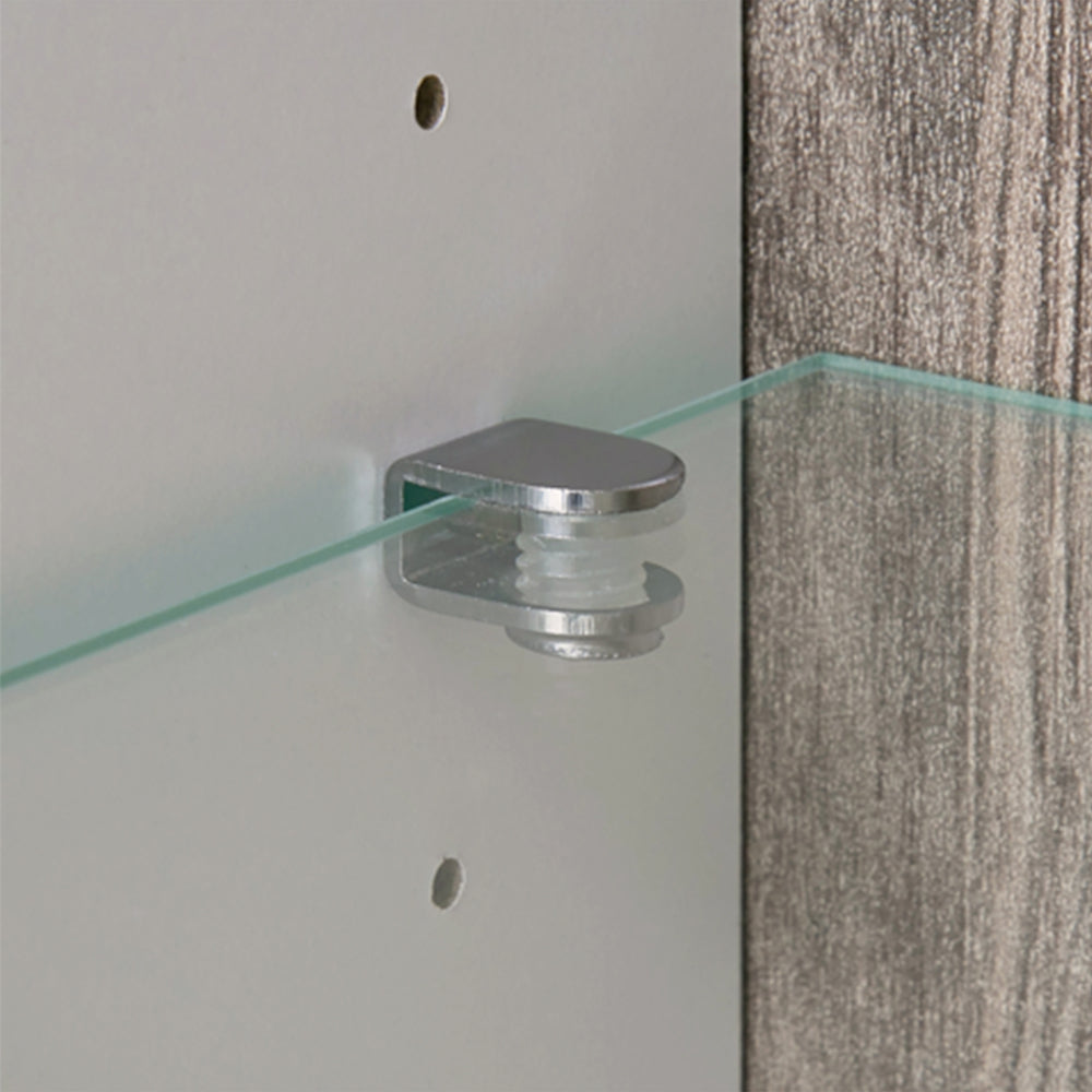 chelsea living low display cabinet 109cm wide in white with a truffle oak trim
