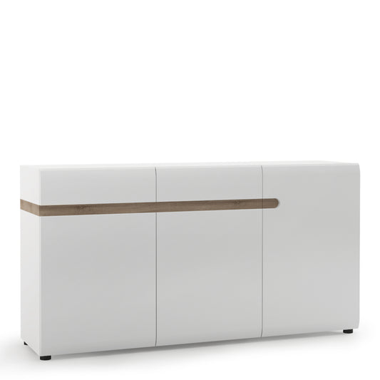 chelsea living 2 drawer 3 door sideboard in white with a truffle oak trim