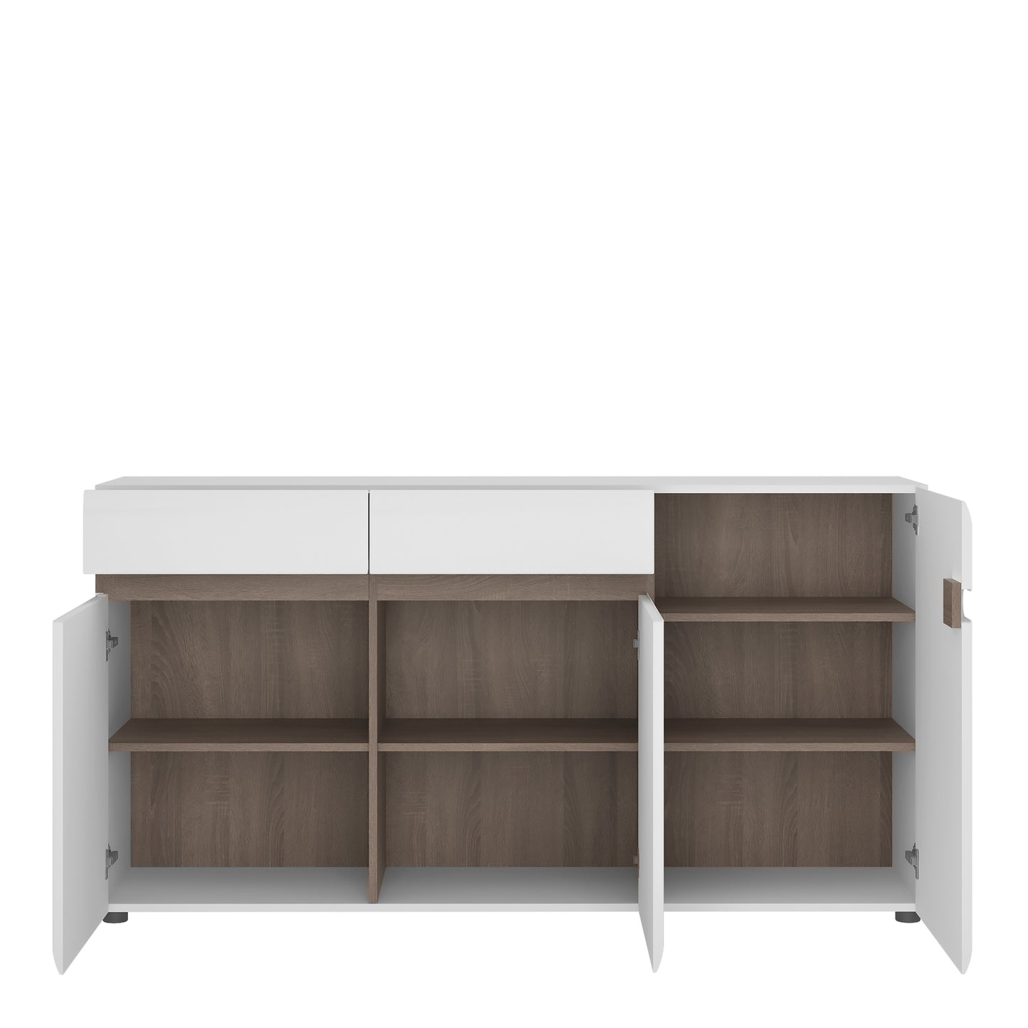 chelsea living 2 drawer 3 door sideboard in white with a truffle oak trim