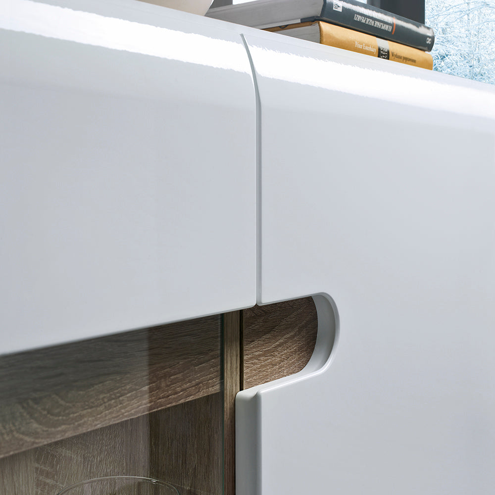 chelsea living 3 door glazed sideboard in white with a truffle oak trim