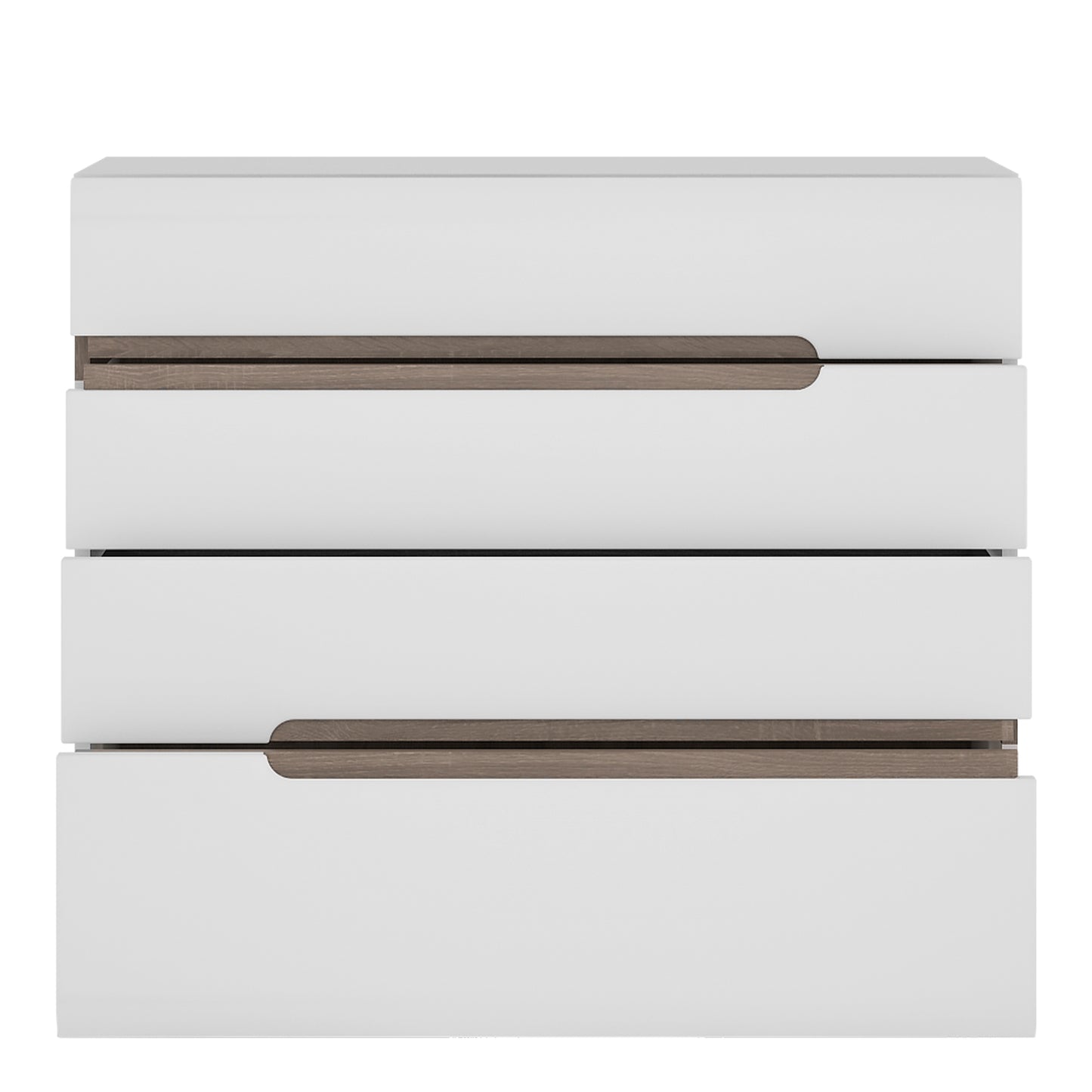 chelsea bedroom 4 drawer chest in white with a truffle oak trim