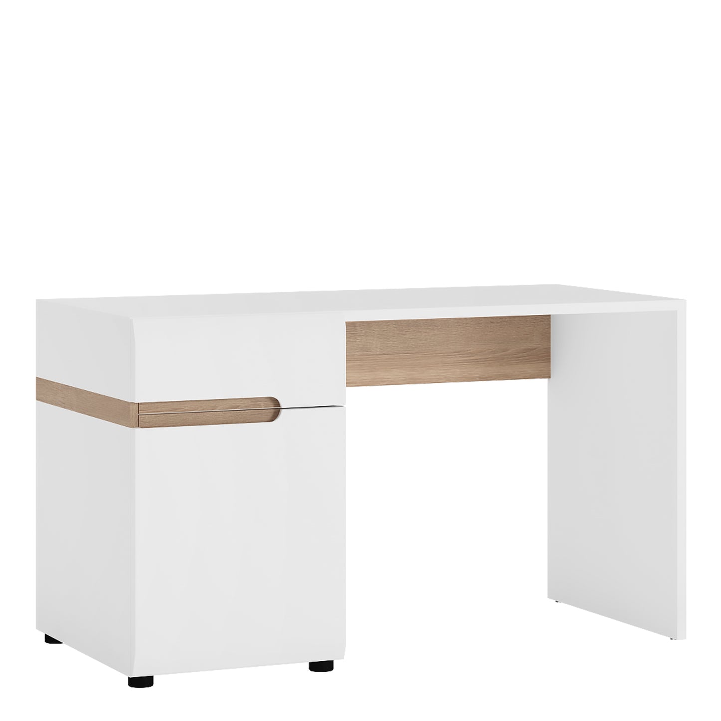 chelsea bedroom desk/dressing table in white with a truffle oak trim