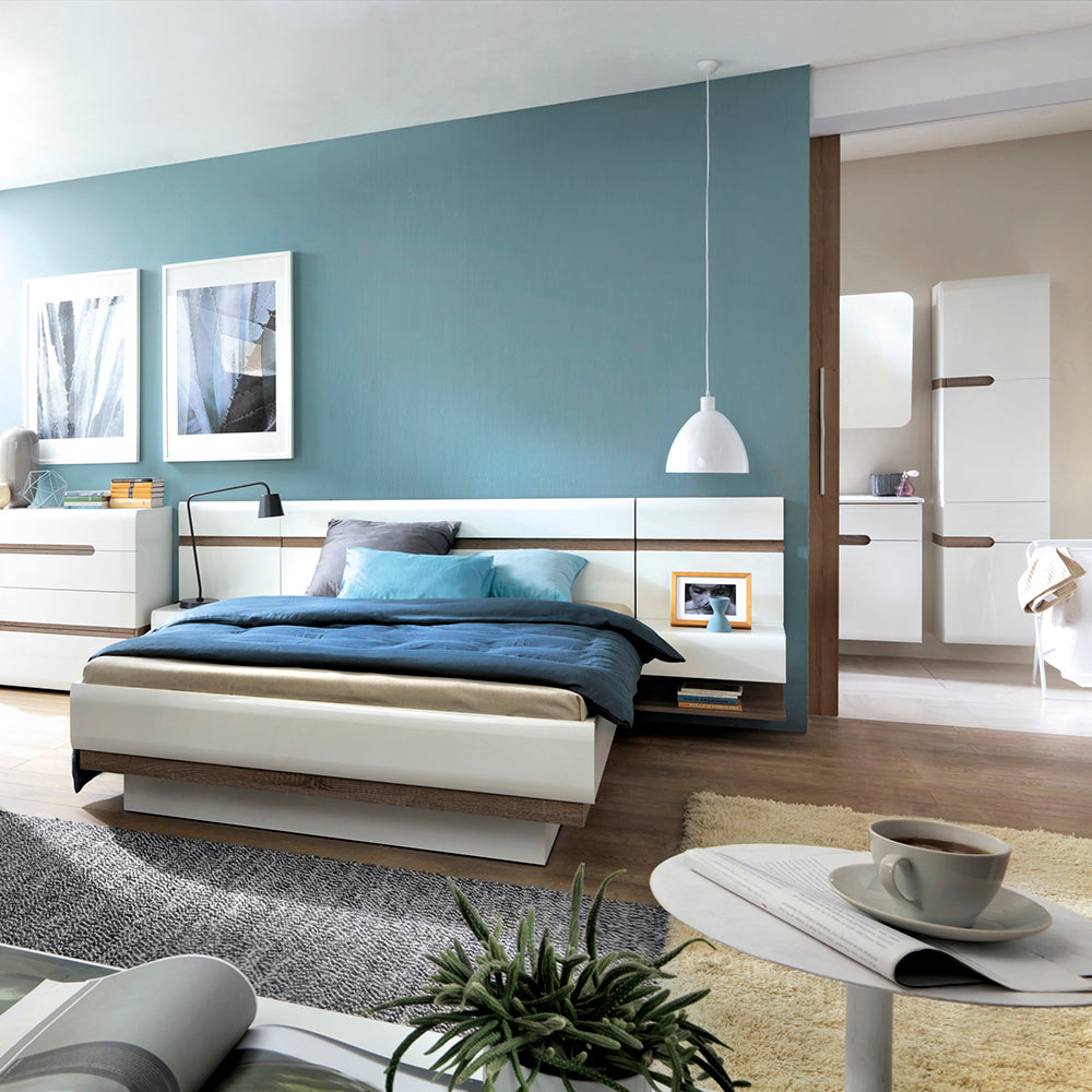 chelsea bedroom kingsize bed in white with a oak trim with lift up function