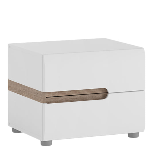 chelsea bedroom 2 drawer bedside in white with a truffle oak trim