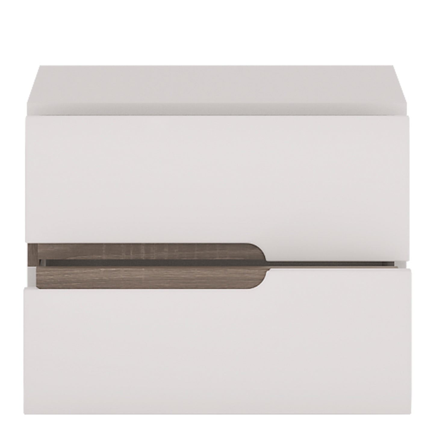chelsea bedroom 2 drawer bedside in white with a truffle oak trim