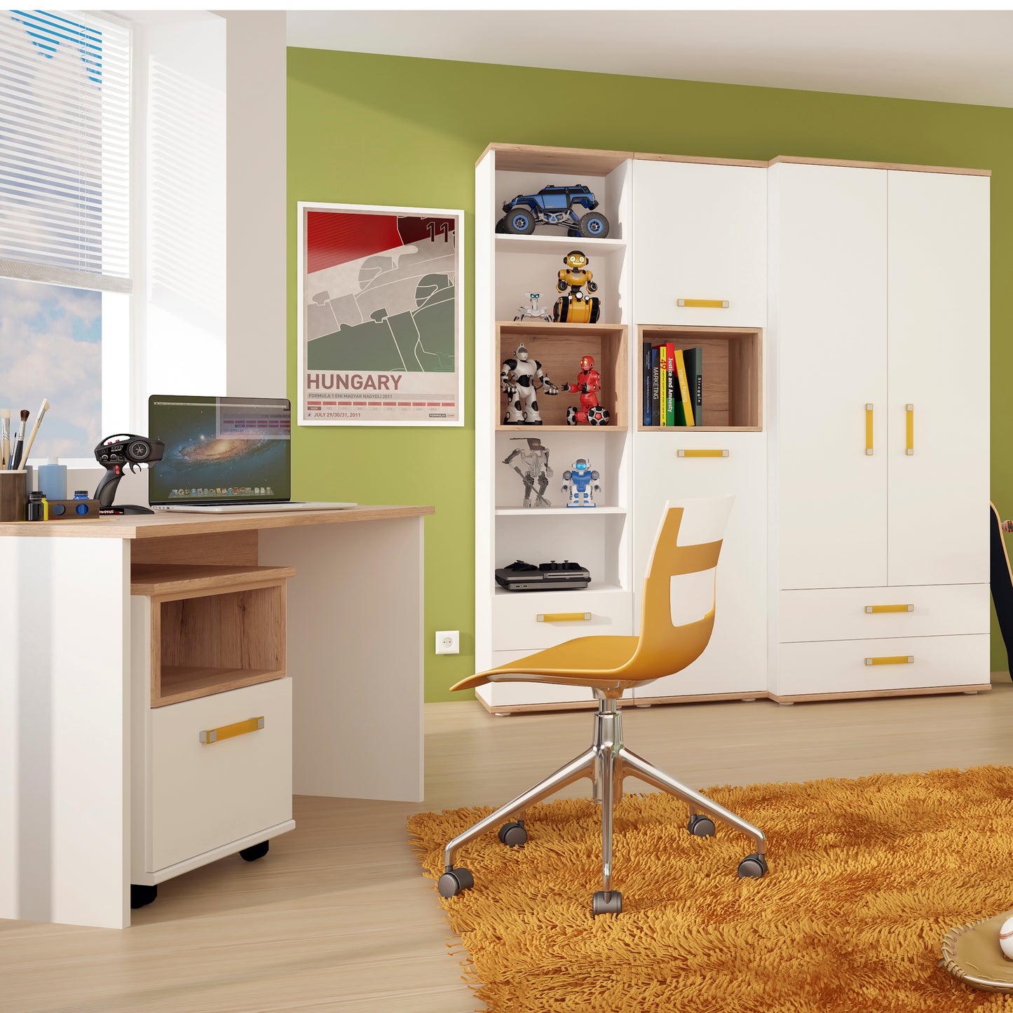 4kids tall 2 drawer bookcase with orange handles