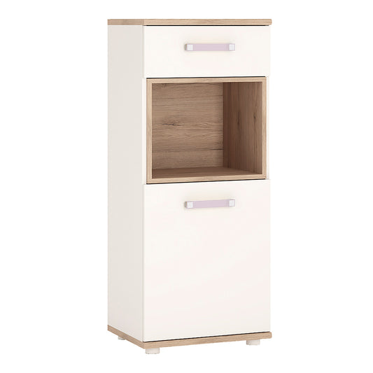 4kids 1 door 1 drawer narrow cabinet with lilac handles