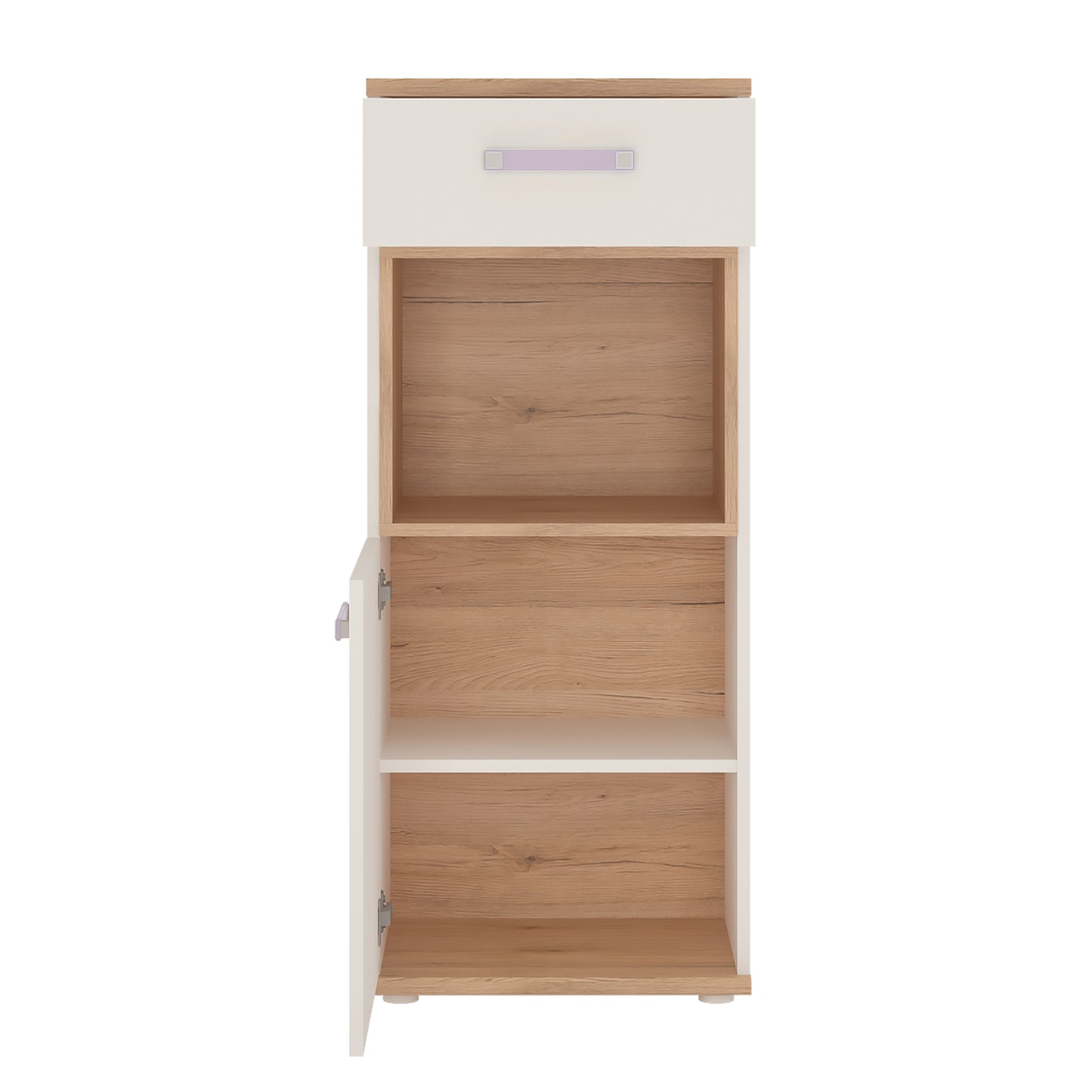 4kids 1 door 1 drawer narrow cabinet with lilac handles