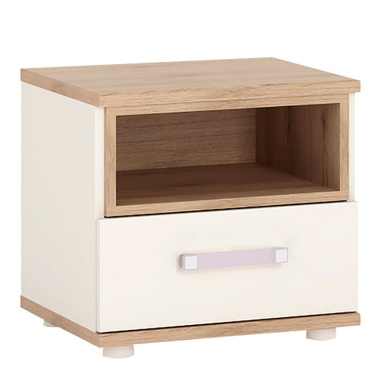 4kids 1 drawer bedside cabinet with lilac handles