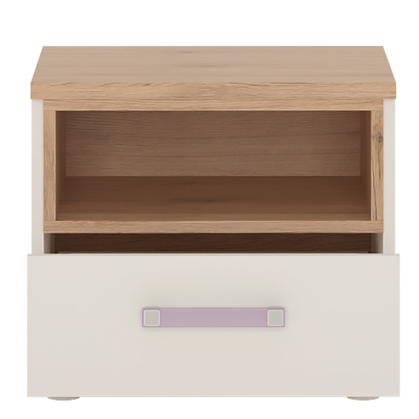 4kids 1 drawer bedside cabinet with lilac handles
