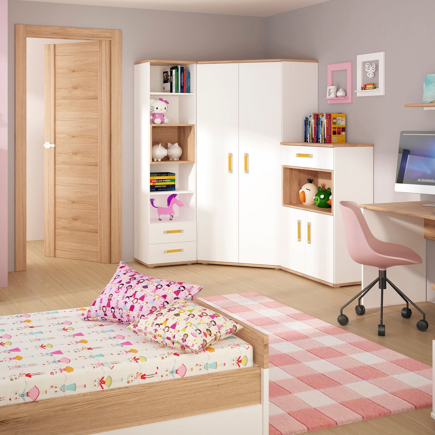 4kids 1 drawer bedside cabinet with orange handles
