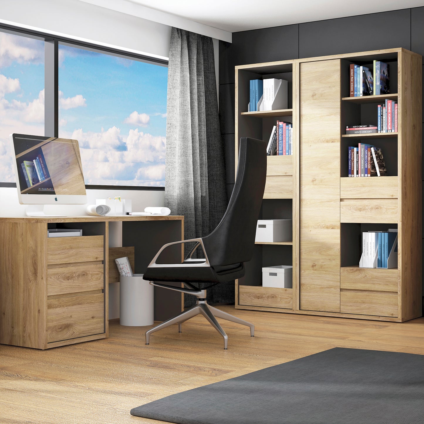 shetland tall wide 1 door 4 drawer bookcase