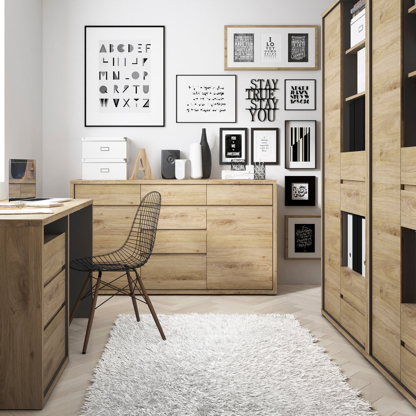 shetland tall wide 1 door 4 drawer bookcase