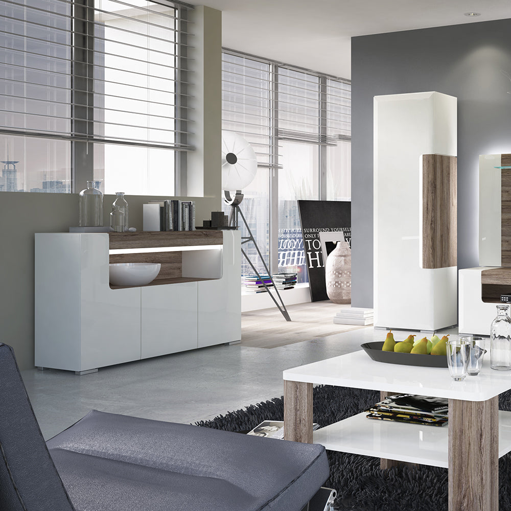 toronto 3 door sideboard with open shelving (inc. plexi lighting)