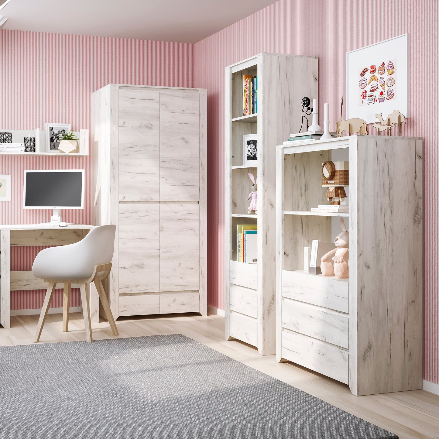 angel tall narrow 3 drawer bookcase