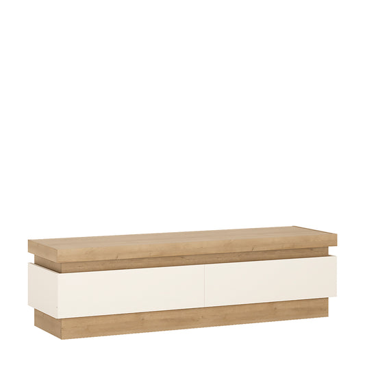 lyon 2 drawer tv cabinet in riviera oak/white high gloss