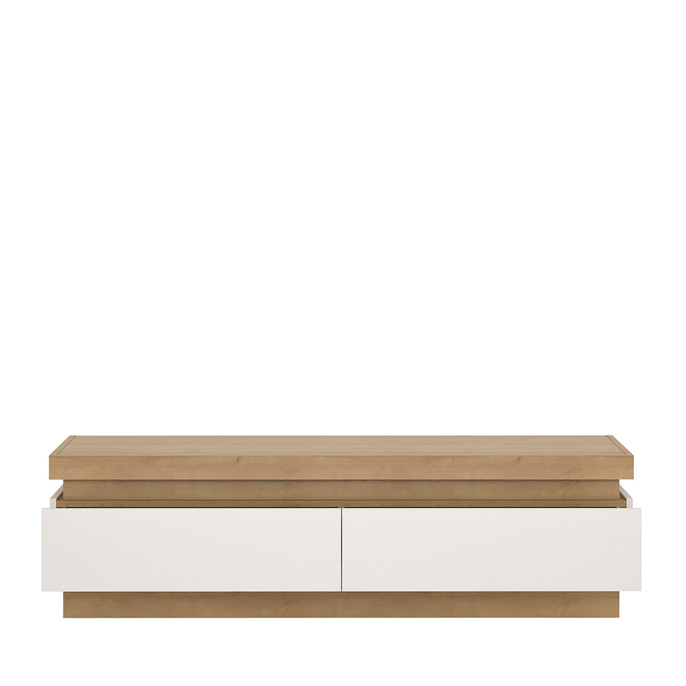 lyon 2 drawer tv cabinet in riviera oak/white high gloss