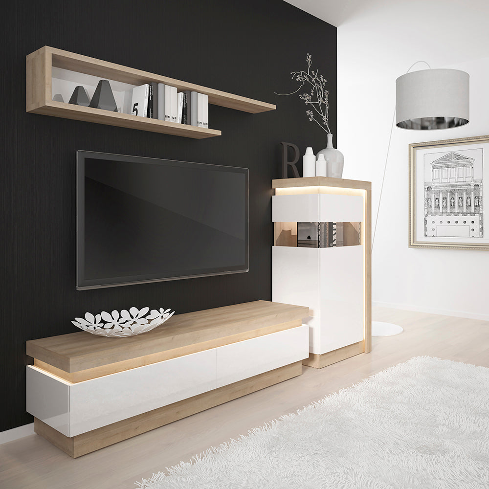 lyon 2 drawer tv cabinet in riviera oak/white high gloss