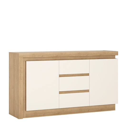 lyon 2 door 3 drawer sideboard in riviera oak/white high gloss