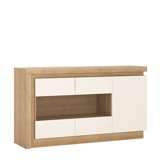 lyon 3 door glazed sideboard in riviera oak/white high gloss