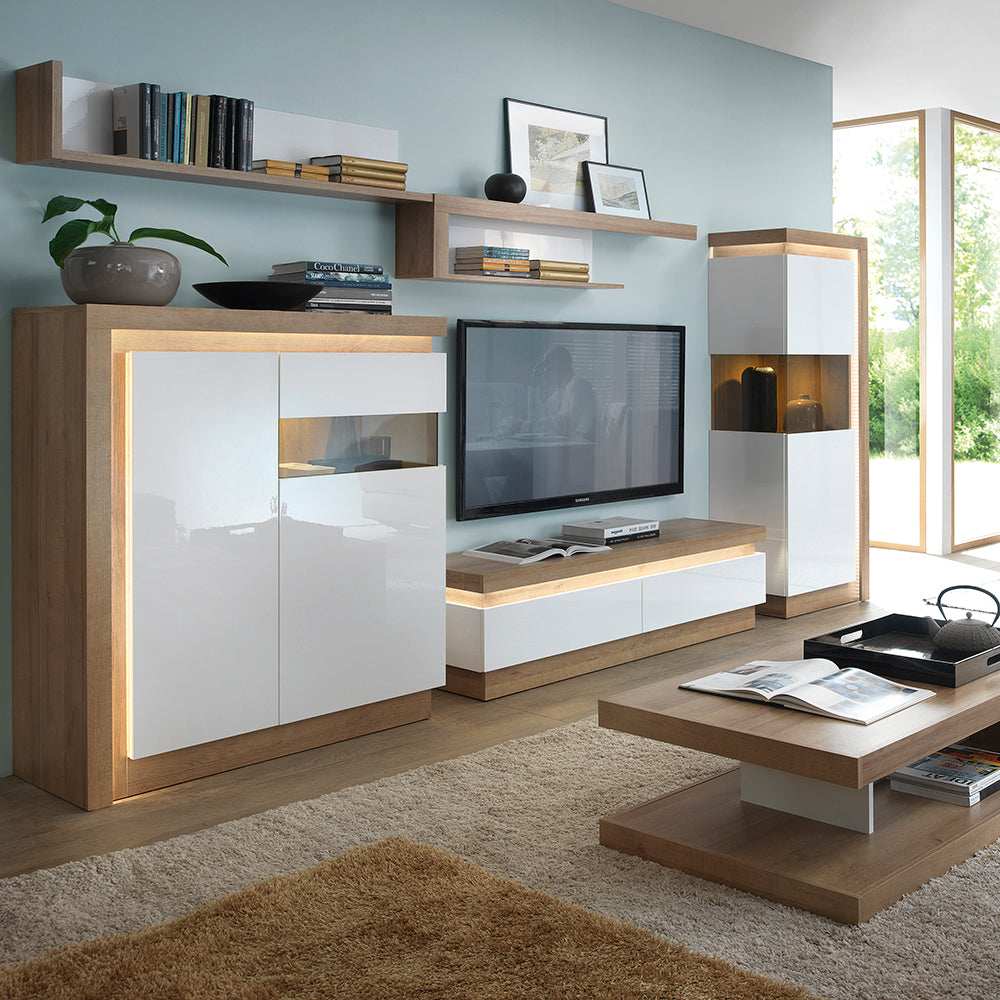 lyon 120cm wall shelf in riviera oak/white