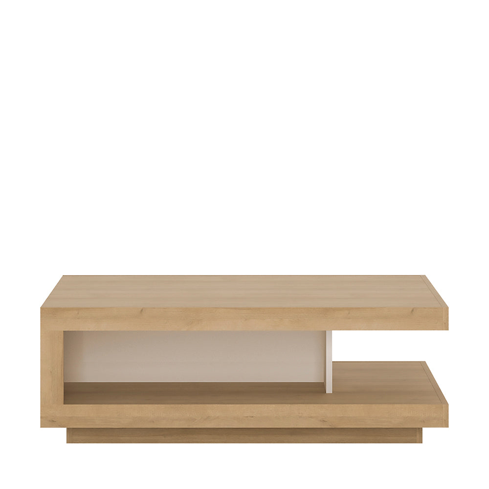 lyon designer coffee table in riviera oak/white high gloss