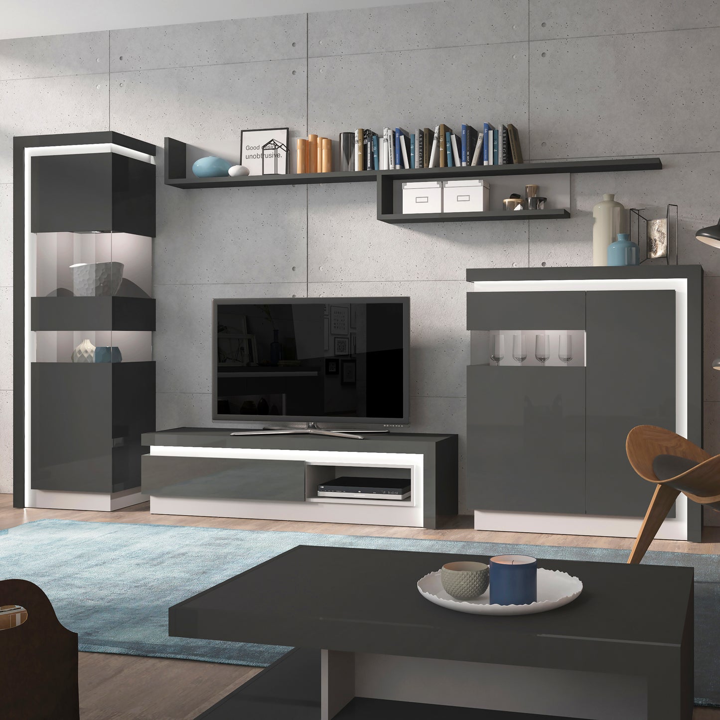 lyon 2 door designer cabinet (lh) in platinum/light grey gloss