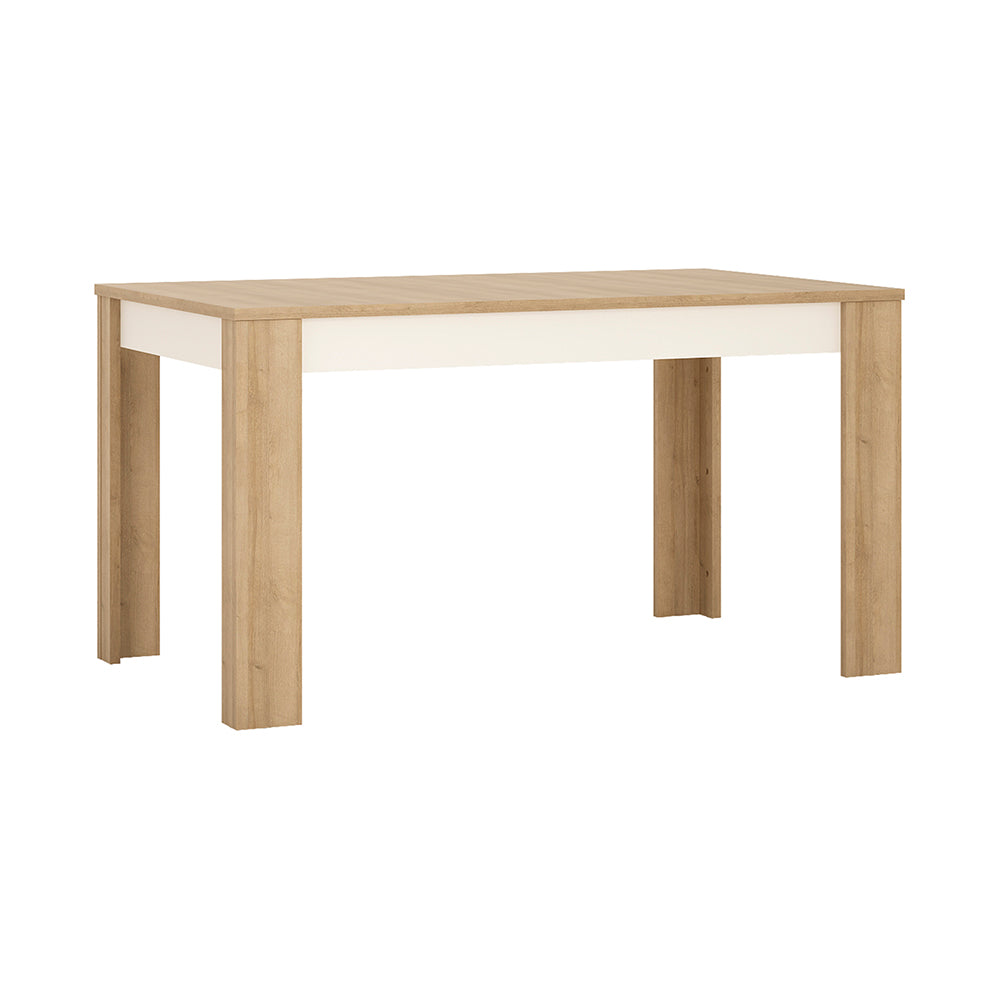 lyon medium extending dining table 140-180cm in riviera oak/white high gloss