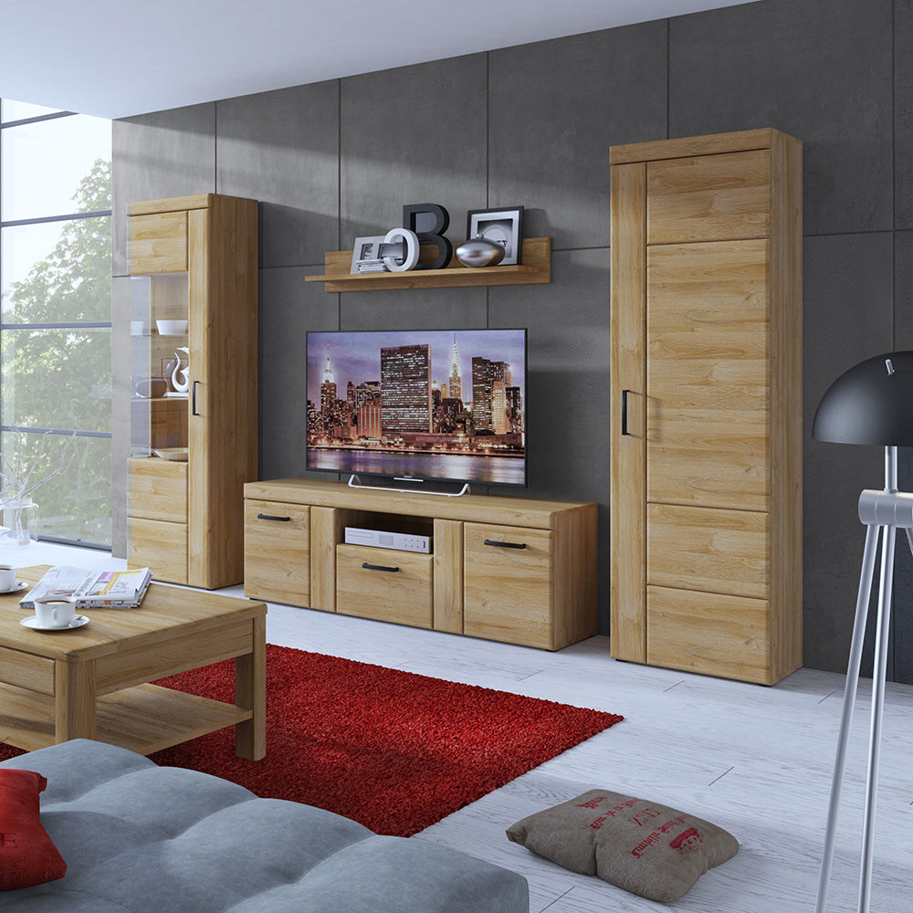 cortina tall glazed display cabinet (lh) in grandson oak