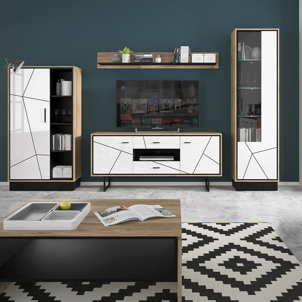 brolo wide 1 door bookcase with the walnut and dark panel finish