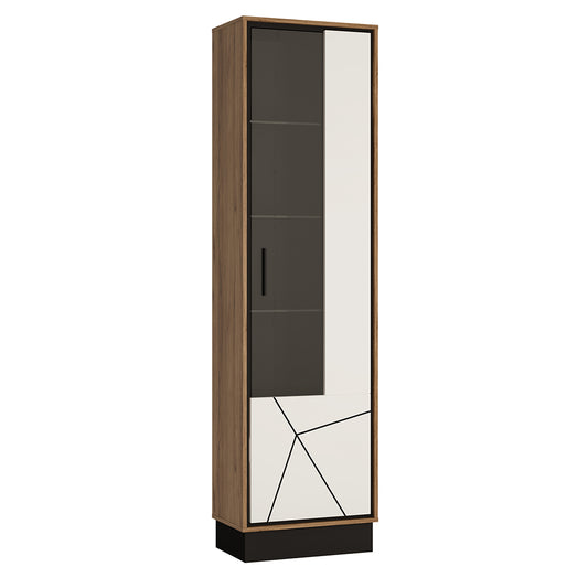 brolo tall glazed display cabinet (rh) with the walnut and dark panel finish