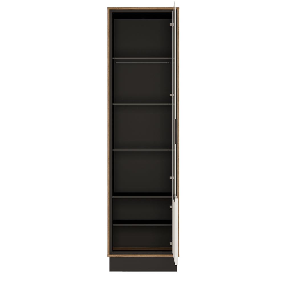 brolo tall glazed display cabinet (rh) with the walnut and dark panel finish