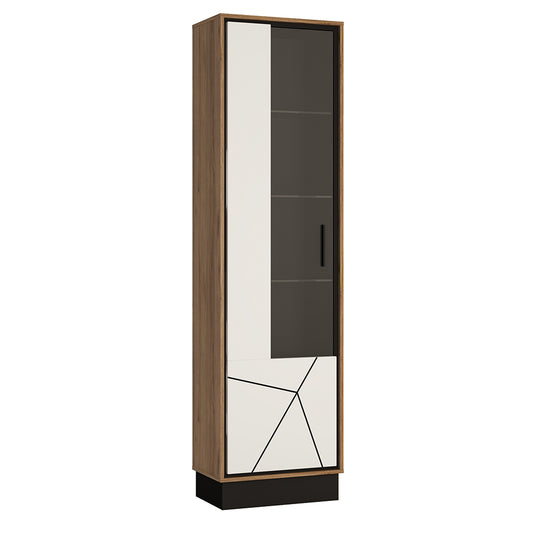 brolo tall glazed display cabinet (lh) with the walnut and dark panel finish