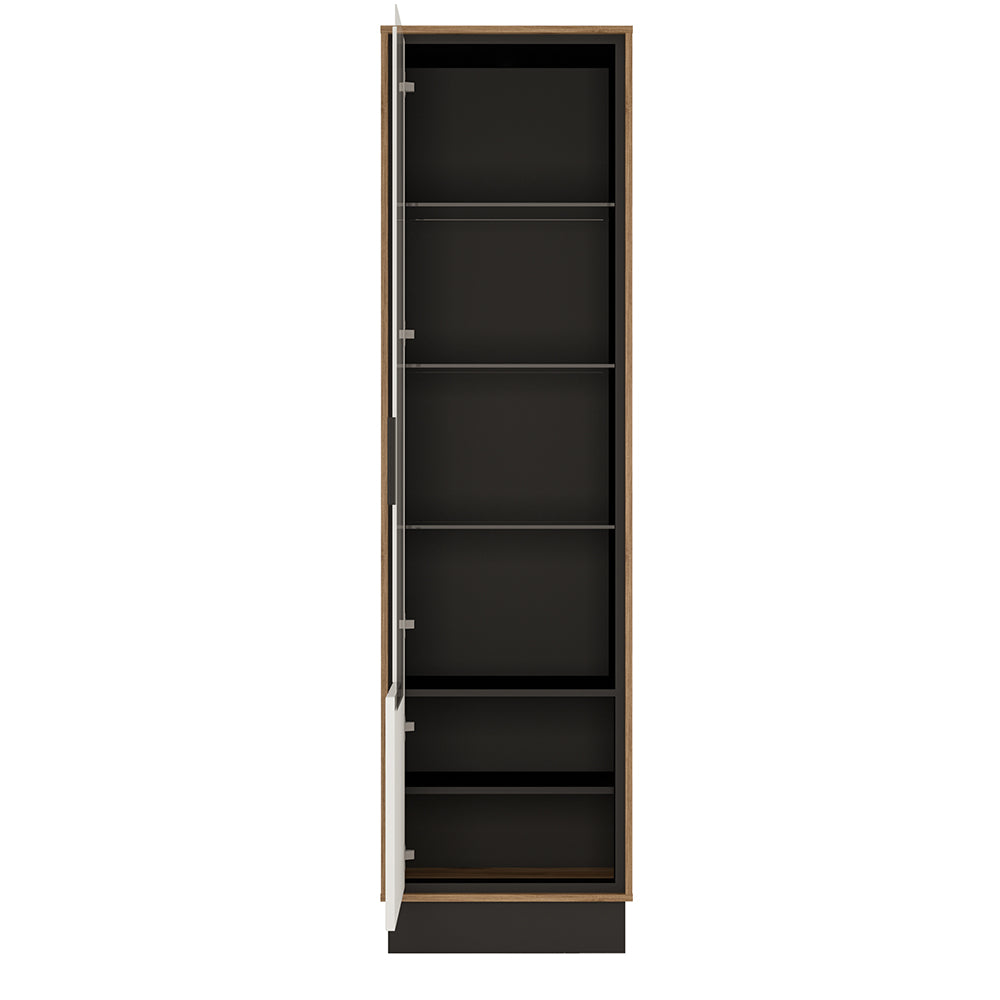 brolo tall glazed display cabinet (lh) with the walnut and dark panel finish