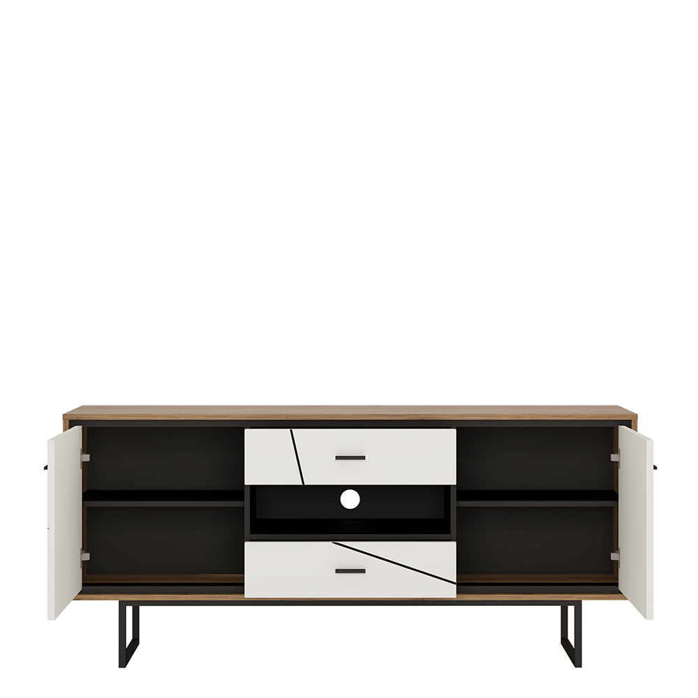 brolo 2 door 2 drawer tv unit with the walnut and dark panel finish