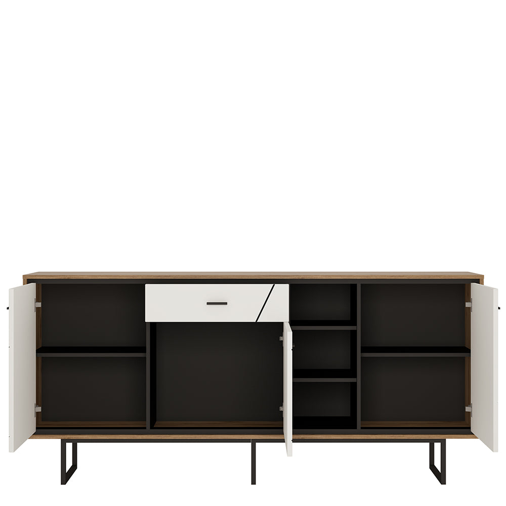 brolo 3 door 1 drawer wide sideboard with the walnut and dark panel finish