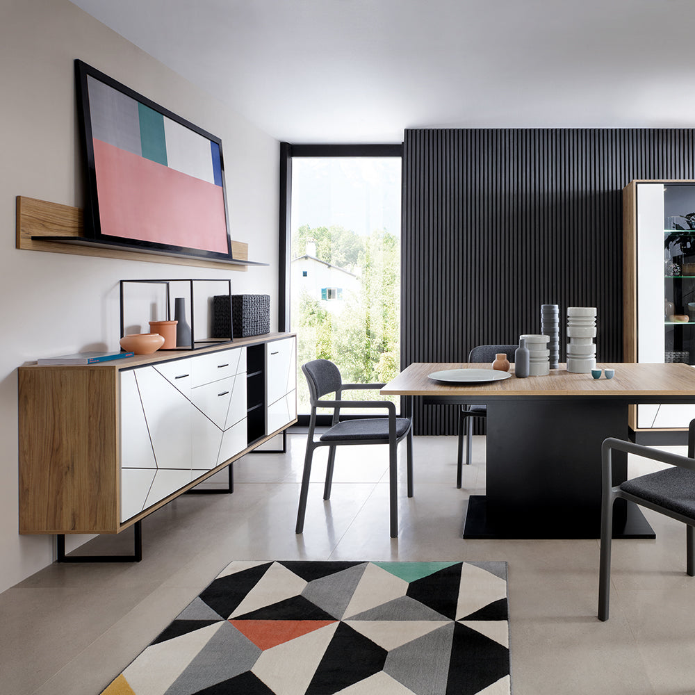 brolo extending dining table 160-200cm in walnut and dark panel finish