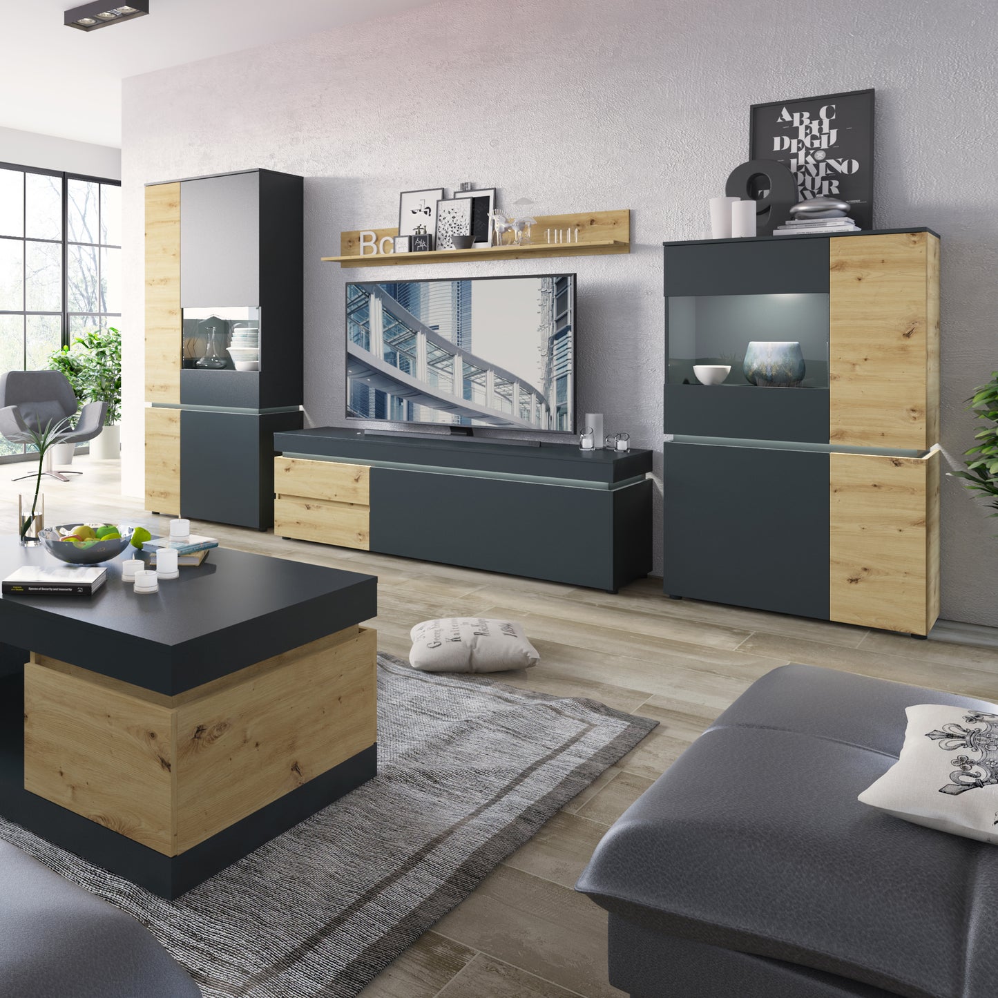 luci 6 door cabinet (including led lighting) in platinum and oak