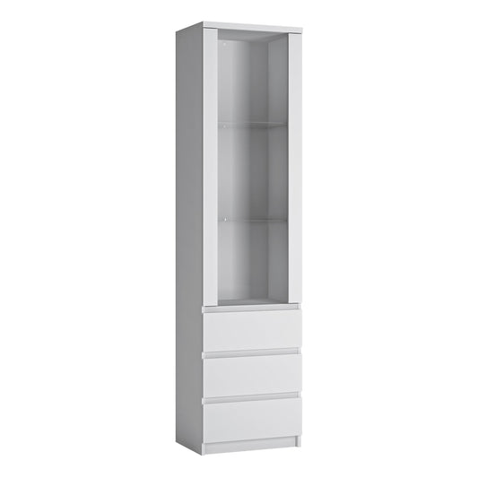 fribo tall narrow 1 door 3 drawer glazed display cabinet in white