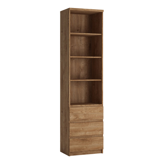 fribo tall narrow 3 drawer bookcase in oak