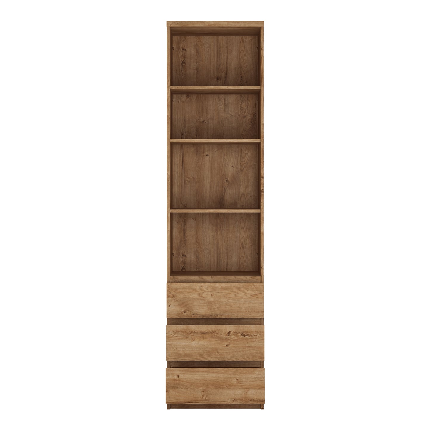fribo tall narrow 3 drawer bookcase in oak