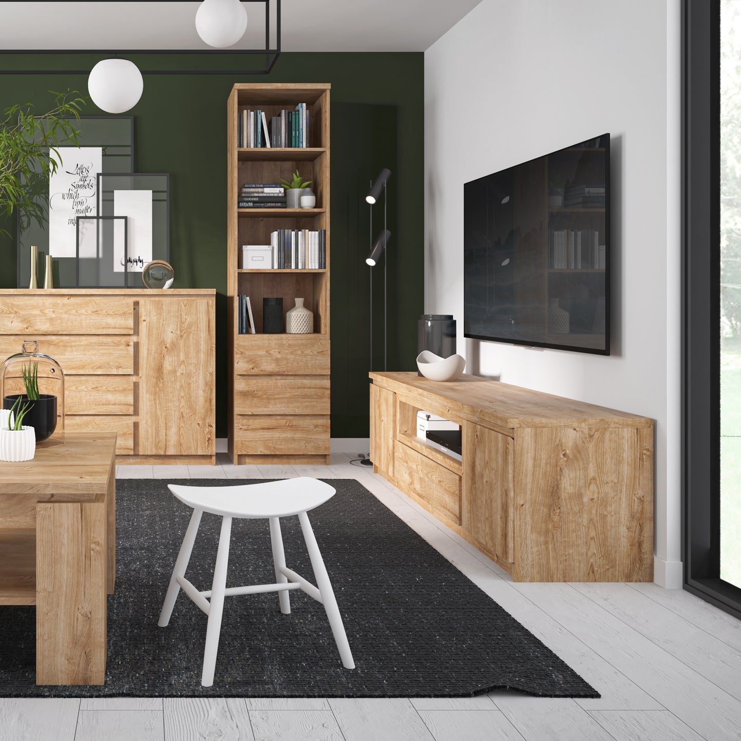 fribo tall narrow 3 drawer bookcase in oak
