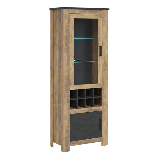 rapallo 2 door display cabinet with wine rack in chestnut and matera grey