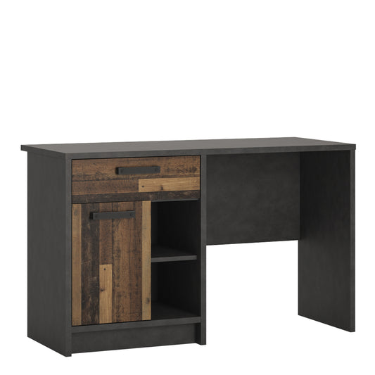 brooklyn desk with 1 door and 1 drawer in walnut and dark matera grey